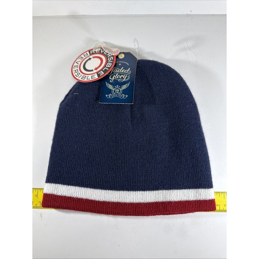 Faded Glory Blue Red Reversible Beanie Cap Hat Men’s Fashion Accessory NEW